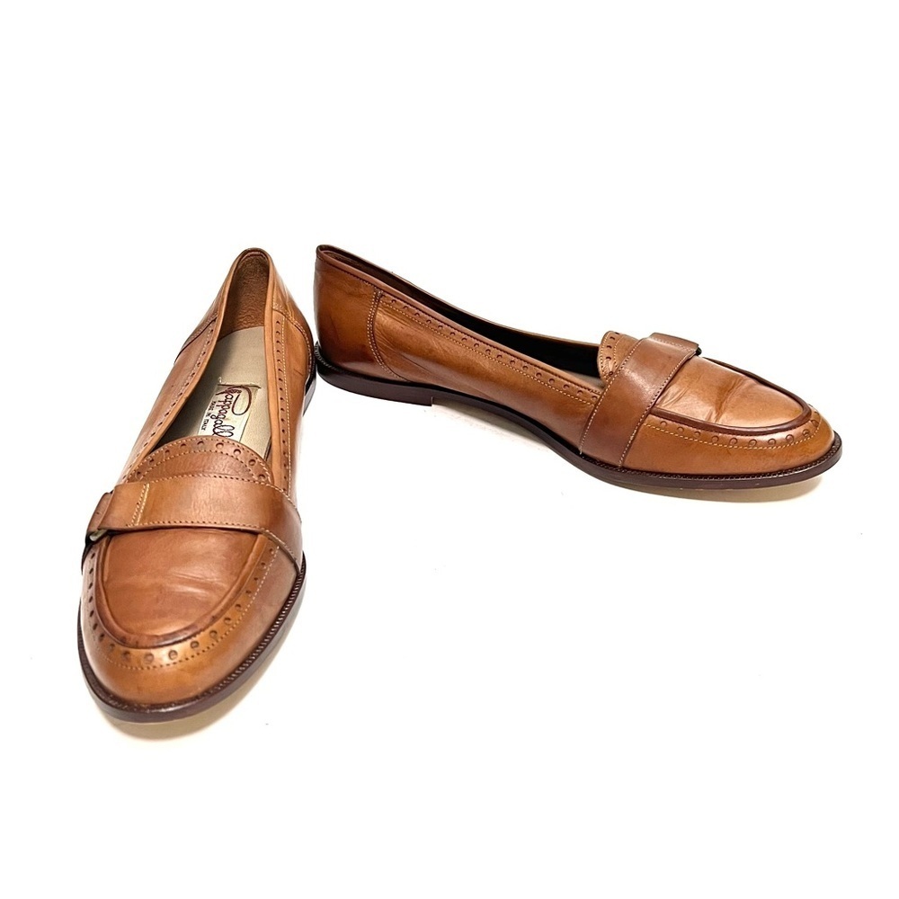 Vintage 1980s tan leather women's brogue slip on loafers - Picture 4 of 8